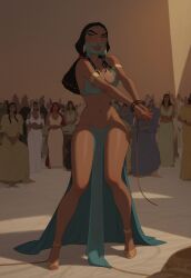 ai_generated arms belly_dancer belly_dancer_outfit big_breasts black_hair breasts dreamworks female female_only hands legs lips lipstick long_hair looking_at_viewer nipples see-through see-through_clothing see-through_dress smile smiling teeth the_prince_of_egypt tzipporah