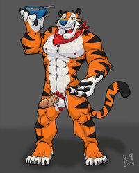 1boy 2014 abs anthro balls biceps big_muscles cereal feline fur k-9 kellogg's looking_at_viewer male male_only mammal muscles nipples nude open_mouth pecs penis solo standing tiger tony_the_tiger