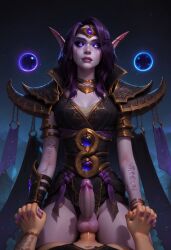 ai_generated anal anal_sex black_sclera blindparty civitai elf_futanari futanari lingerie male_on_futa nudity penis purple_background purple_eyes purple_hair purple_skin sex tattoos void void_elf xal'atath