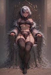 1futa ai_generated arlecchino_(genshin_impact) black_hair blindparty civitai futa_only futanari genshin_impact lingerie multicolored_hair nudity partially_clothed_futanari penis sitting_on_throne solo throne white_hair x_pupils