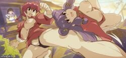 3girls areolae breasts breasts_out fighting pinkseito purple_hair ranma_1/2 ranma_saotome red_hair tagme thong