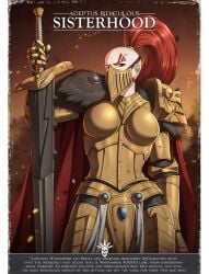 1girls adeptus_ridiculus breast_armor cape english_text female female_only fur imperium_of_man large_breasts long_hair plate plate_armor poster power_armor red_hair sisters_of_silence solo solo_female sword tagme text warhammer_(franchise) warhammer_40k