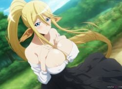 ai_generated centaur centauress centorea_shianus fully_clothed huge_breasts monster_musume_no_iru_nichijou nipples_visible_through_clothing tagme