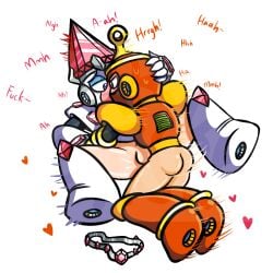 2boys 2d ahe_gao ahegao_face anal anal_sex armor ass bara belt between_legs big_butt blue_eyes blush boots capcom claws dialogue dorkature gay gay_sex genitals gloves helmet hi_res high_resolution highres holding_hands holding_head jewel_man jewels looking_pleasured mega_man mega_man_(classic) missionary missionary_position moaning red_armor ring_man robot robot_master shiny spread_legs text thrusting uncensored watermark white_armor