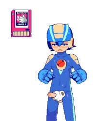 1male blue_gloves blue_helmet cum dick erection green_eyes handjob mega_man pixel_animation pixel_art purple_hair tagme video