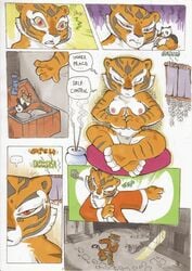 a_seated_night anthro bear better_late_than_never breasts clothed clothing comic daigaijin english_text feline female fur furry half-dressed kung_fu_panda mammal master_tigress night nude page_3 panda panties plushie red_eyes skimpy solo tiger topless underwear