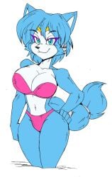 2d akatsukishiranui-fox anthro blue_eyes blue_hair edit eyeliner female fox jewelry krystal pinup smile solo star_fox underwear