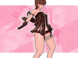 3d ass breasts brown_eyes brown_hair cameltoe cleavage dancing earrings gloves looking_at_viewer o3_(artist) oo0mmd outfit panties presenting skimpy smile tagme twerking video