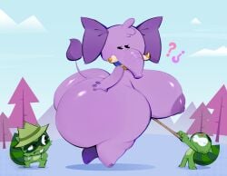 ? ass breasts elephant female happy_tree_friends hat huge_ass huge_breasts larger_female lifty_(htf) male mondo_media mu111777 raccoon shifty_(htf) size_difference smaller_male thick_thighs tusks wide_hips