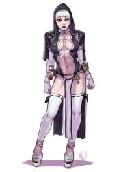 clothed_female ganassa hairless_pussy medium_breasts nun nun's_habit nun_outfit original_character shaved_pussy transparent_clothing warrior