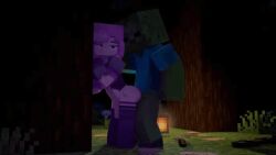 1boy 1girl 3d animated armor broken_armor drispysik female from_behind_position gauntlets lana_(xx6lana9xx) lantern long_hair long_socks male_on_female male_penetrating_female minecraft night pink_eyes pink_hair tree zombie