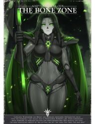 adeptus_ridiculus black_hair cape cyborg english_text green_eyes large_breasts long_hair necron panties poster robot robot_girl sorceress staff stoic tagme text warhammer_(franchise) warhammer_40k