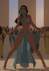 ai_generated arms belly_dancer belly_dancer_outfit big_breasts black_hair breasts dreamworks female female_only hands legs lips lipstick long_hair looking_at_viewer nipples see-through see-through_clothing see-through_dress smile smiling teeth the_prince_of_egypt tzipporah