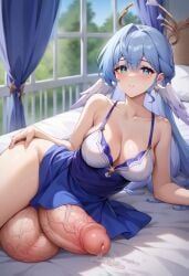 ai_generated animeboi111 futanari gigantic_penis gigantic_testicles precum robin_(honkai:_star_rail) veiny_penis