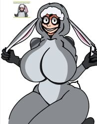 asian_female avian avian_humanoid bunny_ears bunnysuit female kaxta looking_at_viewer meme momo_(creepypasta) monster_girl nightmare_waifu simple_background simple_shading suit