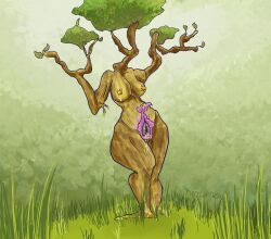 ass bbw birthing breasts breeding hips hyper_genitalia inanimate lactation nature nipples plant stuck tree vagina wide_hips
