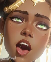 1girls ahe_gao ahegao_face ai_generated arcane close-up dark-skinned_female dark_skin female green_eyes league_of_legends looking_pleasured looking_up mel_medarda open_mouth saliva saliva_string saliva_trail solo tagme tongue tongue_out viviai