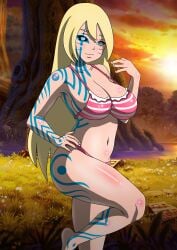 1girls absurdres ass bikini black_sclera blonde_hair blue_eyes blush body_markings boruko boruto:_naruto_next_generations breasts cowboy_shot facial_mark female forest from_behind gender_transformation genderswap_(mtf) heart heterochromia highres large_breasts long_hair looking_at_viewer looking_back naruto naruto_(series) outdoors parted_lips rule_63 sexy_no_jutsu skindentation solo sunset swimsuit unusual_pupils uzumaki_boruto whisker_markings