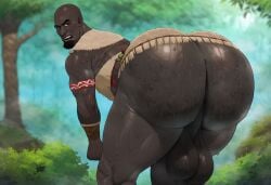 1boy ai ai_generated ass_focus bent_over big_ass big_ass_(male) big_butt black_male_only dark-skinned_male gowlmanor huge_ass huge_butt male male_only solo solo_male