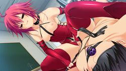 areolae ball_gag bare_shoulders boots boy_rape breasts brown_eyes censored crotchless dominatrix female female_rapist femdom fingerless_gloves gag gagged game_cg highres koi_mo_h_mo_obenkyou_mo_omakase!_oneechan-bu kumatora_tatsumi legs lingerie lying male_rape_victim male_victim malesub naughty_face nipples pink_hair purple_ball_gag rape red_boots red_legwear reverse_rape sex short_hair sitting sitting_on_person small_breasts straight thigh_boots thighs vaginal_penetration whip