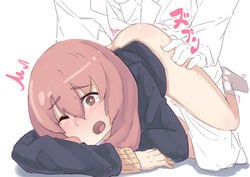 1boy blush bottomless brown_eyes brown_hair deaf female from_behind koe_no_katachi long_hair nishimiya_shouko sex shironugane translation_request