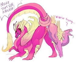 anus ass coatl_dragon dialog dragon female flight_rising furry pink_scales pussy pussy_juice qwertydragon sex size_difference skydancer_dragon tail text yuri