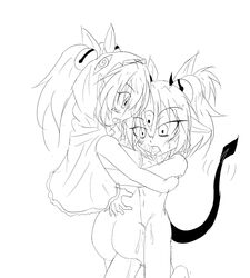 2girls female hypnosister monochrome monster multiple_girls nude saambell_summoner summoner_sembel yu-gi-oh!