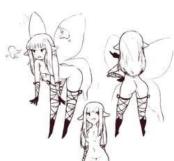 airy angry annoyed arched_back ass behind_view bent_over blush bravely_default breasts butt fairy fairy_wings female inkerton-kun inkuusan mob_face monochrome nude_female pointed_ears pointing pointy_ears round_ass round_butt small_breasts smile solo steam wings