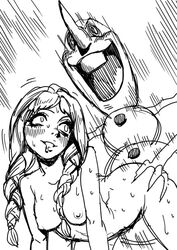 anna_(frozen) artist_request disney from_behind frozen_(film) fucked_silly human interspecies monochrome nipples olaf_(frozen) rough_sketch sex sketch snowman straight