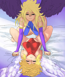 2girls big_breasts blonde_hair breasts breath_of_fire breath_of_fire_ii clothing female leotard multiple_girls nina_(breath_of_fire_ii) yuri