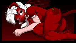 2014 absurdres anthro anthrofied blush breasts chilly_pepper cleavage cutie_mark dragon elbow_gloves equine eyeshadow fan_character fangs female furry gloves heart highres hooves horn hybrid kloudmutt makeup mammal my_little_pony nude pussy red_eyes solo tongue tongue_out white_hair wings