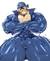 archie_(pokemon) balls bara beard big_pecs bodysuit boner crossed_arms erection erection_under_clothes facial_hair kaeru333938123 male male_only muscles muscular musk nintendo penis pokemon solo solo_male sweat sweating team_aqua wetsuit