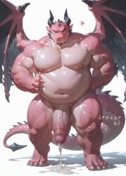 1boy ai_generated anthro bara barazoku bigpenis chubby cum dragon gay male_only muscular muscular_male penis pink_skin scalie smirk solo solo_male thick_thighs