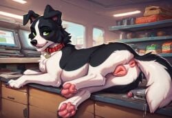 ai_generated anus border_collie canine_pussy domestic_dog furry milly_(whizdog) pet_shop public_indecency zoophilia