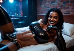 abs ai_generated animated bed bulge dark_skin elbow_gloves futanari latex muscular tagme tubetop video