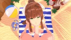 1boy 1girls 3d doki_doki_literature_club monika_(doki_doki_literature_club) no_sound oral peace_sign pov sound_request tagme video