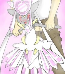 24651 armpit_sex blush clothed clothing diancie duo frottage hi_res human interspecies male mammal mega_diancie mega_evolution nintendo outercourse penis pokemon pokephilia restrained video_games