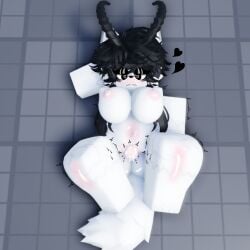 1girls blush breasts emofurry female furry horny laying_down pussy_juice roblox roblox_avatar robloxian spread_legs thick_thighs