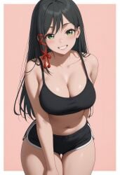 ai_generated amagami-san_chi_no_enmusubi amagami_yae bankai_arts big_ass big_breasts black_hair curvy green_eyes large_thighs long_hair sportswear thick thick_thighs