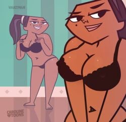 1girls black_bra black_hair black_panties dark_skin dark_skinned_female leshawna_(tdi) ponytail solo total_drama_island underwear vaultman