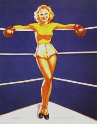 20th_century boxing boxing_gloves boxing_ring female gil_elvgren painting_(artwork) pin-up pinup traditional_media_(artwork) vintage