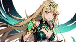 1girls aegis_elysium ai_art ai_generated blonde_hair blush blushing_at_viewer breasts cleavage cleavage_cutout earrings elbow_gloves female_focus gem gloves hair_ornament headpiece huge_breasts jewelry large_breasts long_hair long_sleeves looking_at_viewer mythra mythra_(xenoblade) nintendo patreon patreon_username skindentation solo solo_focus thick_breasts tiara very_long_hair xenoblade_(series) xenoblade_chronicles_(series) xenoblade_chronicles_2 yellow_eyes