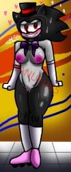 black_fur bowtie female five_nights_at_freddy's five_nights_at_sonic's gloves hedgehog lefty_sonic manufunsfw nude_female red_eyes solo stockings sweat tagme