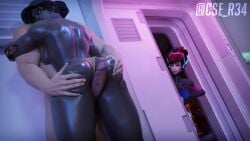 1boy 1boy1girl 1girls 3d 3d_(artwork) 3d_render ass ass_focus ass_grab big_ass big_butt big_thighs blender blender_(software) butt_focus buttplug cse_nsfw d.va dark-skinned_female light-skinned_male overwatch overwatch_2 sojourn_(overwatch) thick_ass thick_legs thick_thighs thigh_sex thong