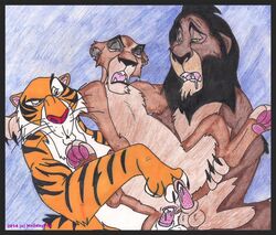 2014 anal anal_sex anus balls disney double_penetration drooling feline feral group group_sex holidaypup lion mammal penetration penis pussy saliva scar_(the_lion_king) sex shere_khan testicles the_jungle_book the_lion_king threesome tiger vaginal_penetration zira