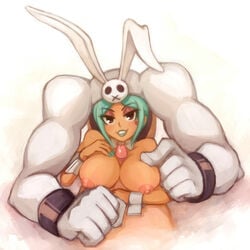 :x alternate_costume animal_ears aqua_hair breasts bunny_ears cerebella dark_skin eyeshadow facial_tattoo female green_lipstick large_breasts lipstick living_clothes makeup male nipples paizuri penis short_hair skullgirls stellar-graveyard stellar_(artist) straight tattoo uncensored vice-versa wrist_cuffs