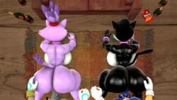 3d 3d_(artwork) 5_fingers anthro anthro_on_anthro ass black_body blaze_the_cat blue_body blueapple bottle doggy_style domestic_cat eulipotyphla felid feline felis fingers gloves grey_body hair hedgehog hershey_the_cat mammal purple_body sex silver_the_hedgehog sonic_(series) sonic_the_hedgehog tail white_body