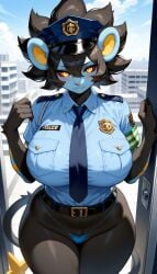 1girls ai ai_generated ai_text curvy curvy_figure furry generation_4_pokemon luxray pokemon_(species) police_uniform seductive seductive_look sirenia solo_focus tagme thong