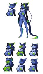 alien alpha_channel anthro arm_warmers blue_fur blue_hair blue_nipples breasts breeding_season canine claws collar feline female fox fur green_eyes green_fur green_hair green_nipples hair mammal nipple_piercing nipples piercing pussy s-purple smile transparent_background yellow_eyes