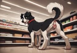 ai_generated anus border_collie canine_pussy domestic_dog milly_(whizdog) pet_shop public_indecency